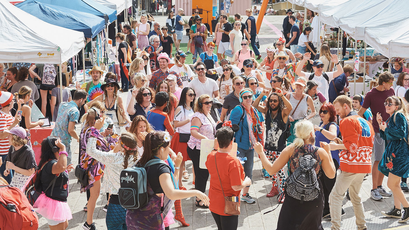 Flash mob during the KickstART Market, at the Youth Week WA KickstART Festival in Northbridge.
