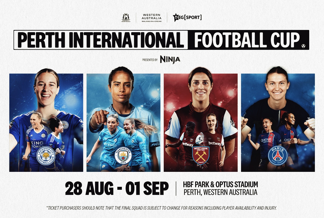 Promotional graphic for the Perth International Football Cup