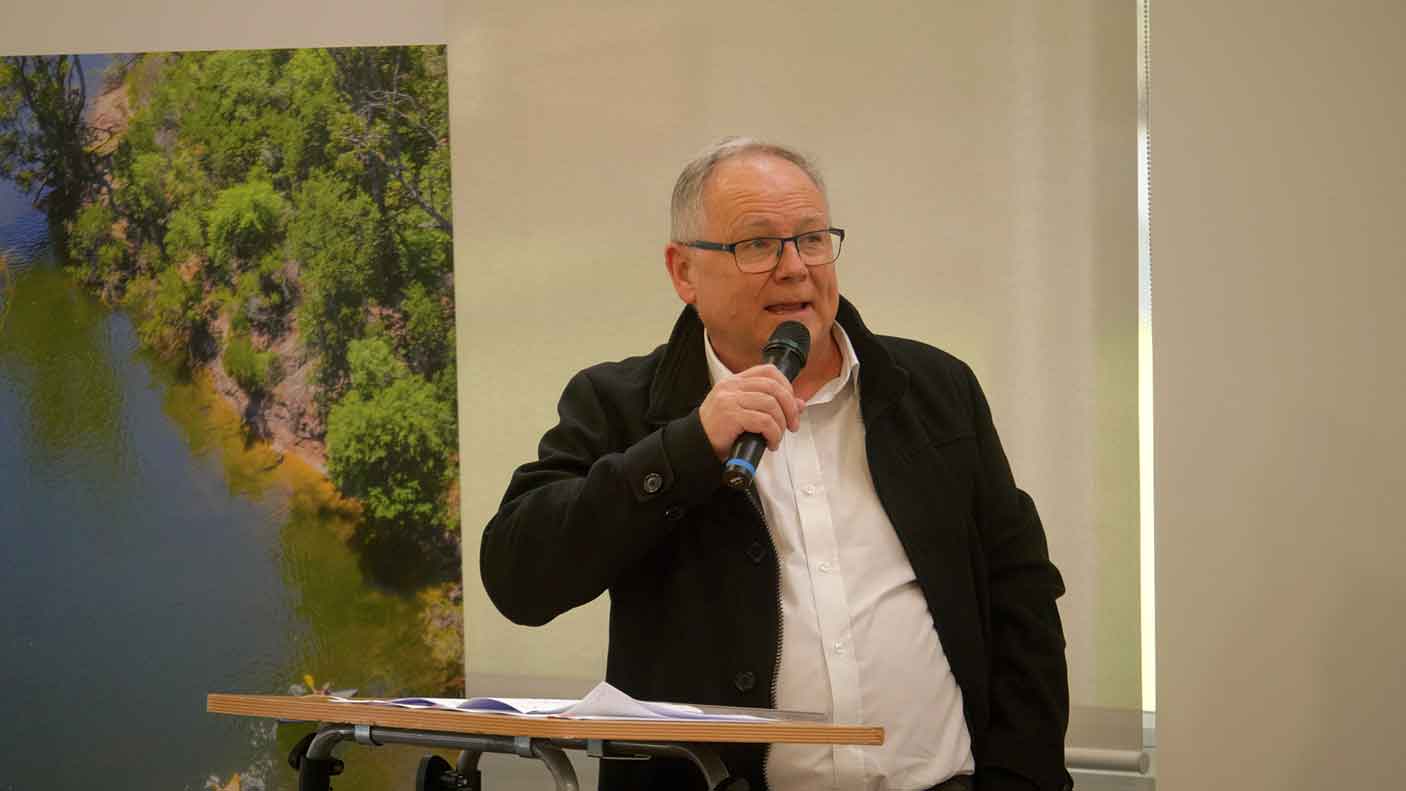 The Minister speaking to an audience at the opening