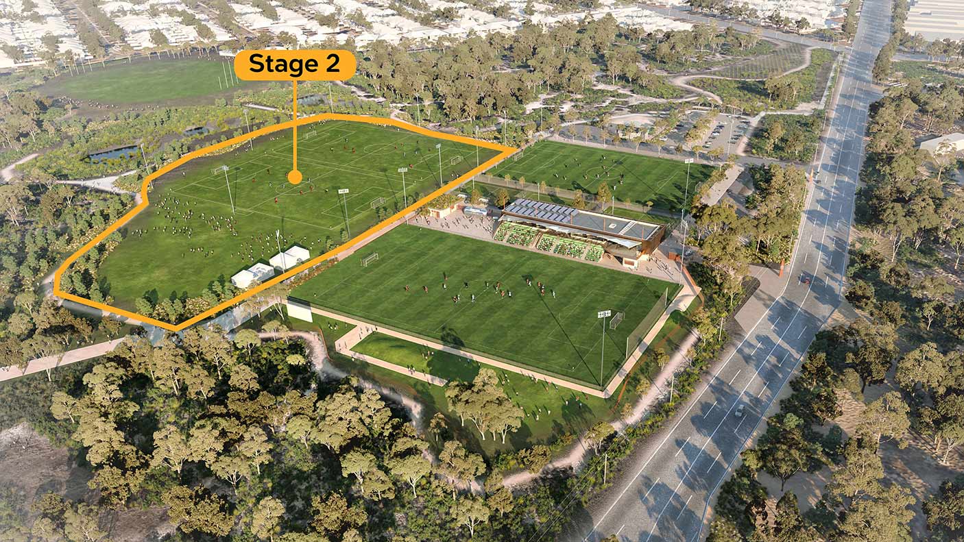 An aerial view of the artist&#39;s impression of the Sam Kerr Football Centre
